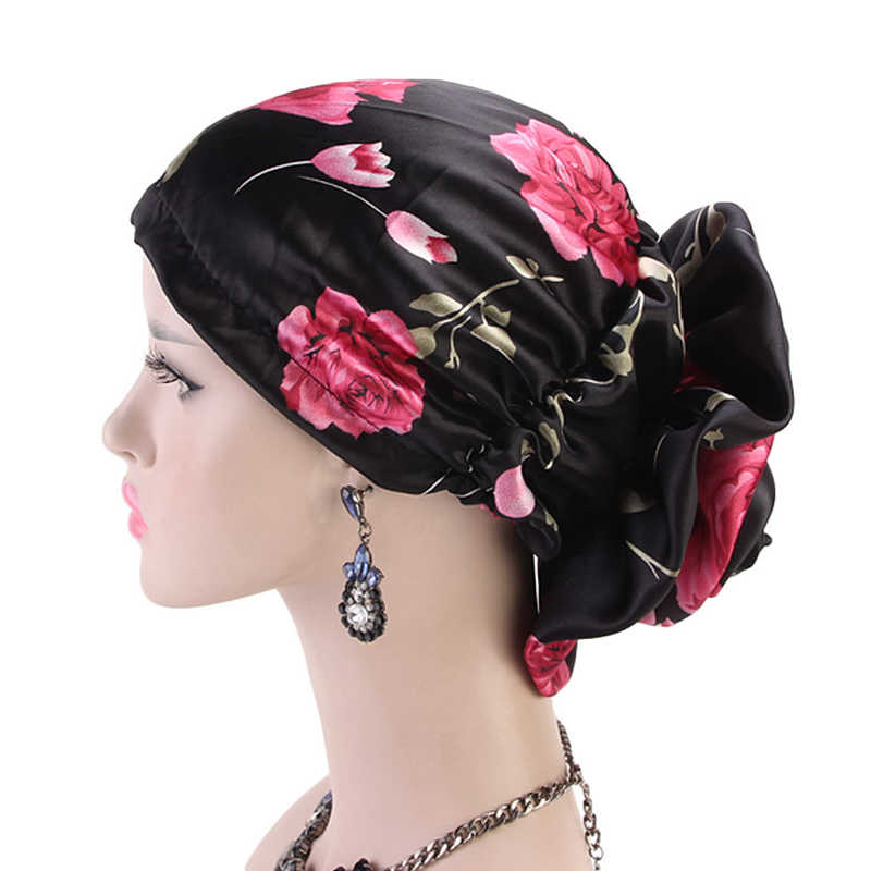 Women-Satin-Ethnic-Floral-Turban-Hat-Outdoor-Print-Breathable-Chemo-Caps-1397446