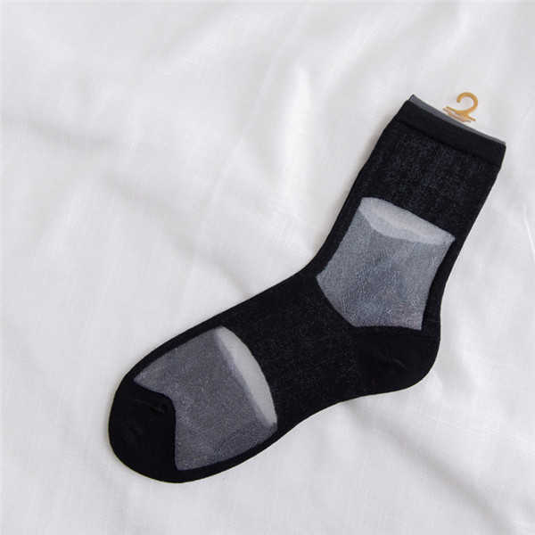 Women-Small-Squares-Crystal-Silk-Socks-Breathable-Elastic-Middle-Tube-Socks-1273224