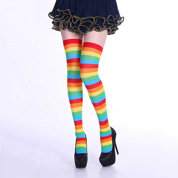 Women-Stripe-Multi-Color-Tube-Dresses-Over-the-Knee-Thigh-High-Stockings-Cosplay-Socks-1223348