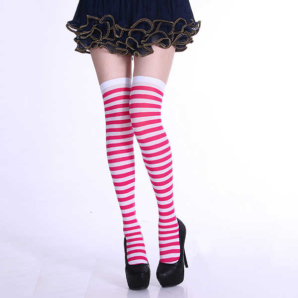 Women-Stripe-Multi-Color-Tube-Dresses-Over-the-Knee-Thigh-High-Stockings-Cosplay-Socks-1223348