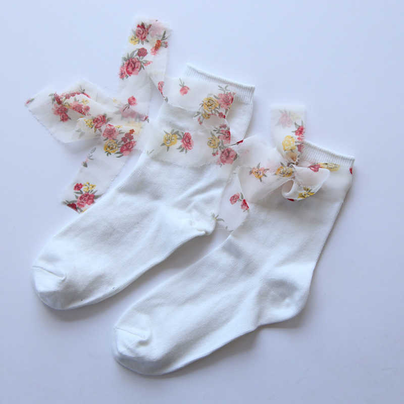 Women-Students-Casual-Combed-Cotton-Middle-Tube-Socks-With-Chiffon-Flower-Strip-1345101