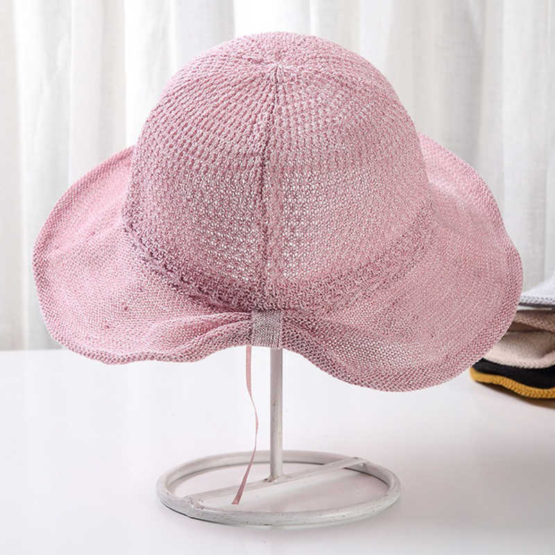 Women-Summer-Breathable-Pleated-Bow-Bucket-Hat-Visor-Cap-Collapsible-Fisherman-Hat-1432419