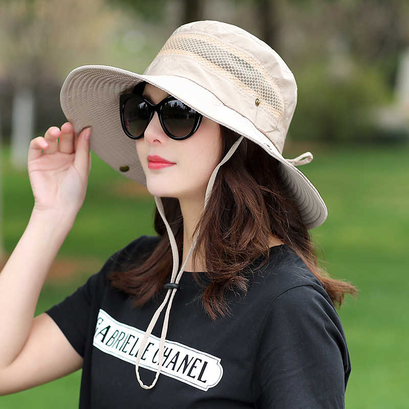 Women-Summer-Breathable-Wide-Brim-Bucket-Hat-UV-Mesh-Fisherman-Sun-Caps-Adjustable-1284113