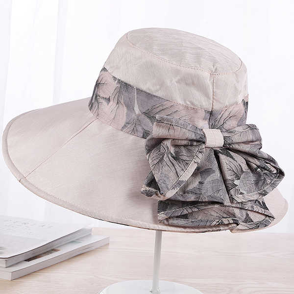 Women-Summer-Cotton-Wide-Brimmed-Hat-Packable-Beach-Bucket-Hats-Sunbonnet-With-Bowknot-1266953