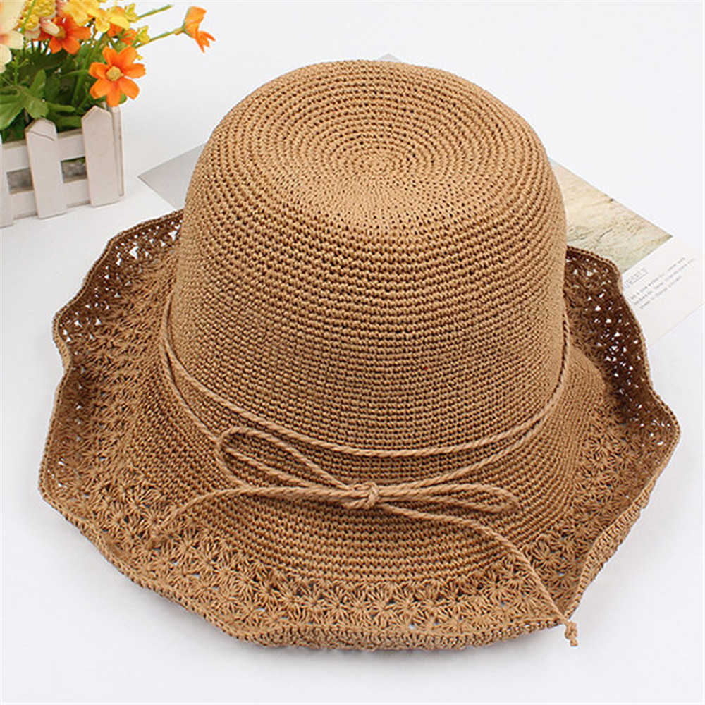 Women-Summer-Foldable-Straw-Beach-Hat-Breathable-Causal-Sunscreen-Bucket-Hat-1285233