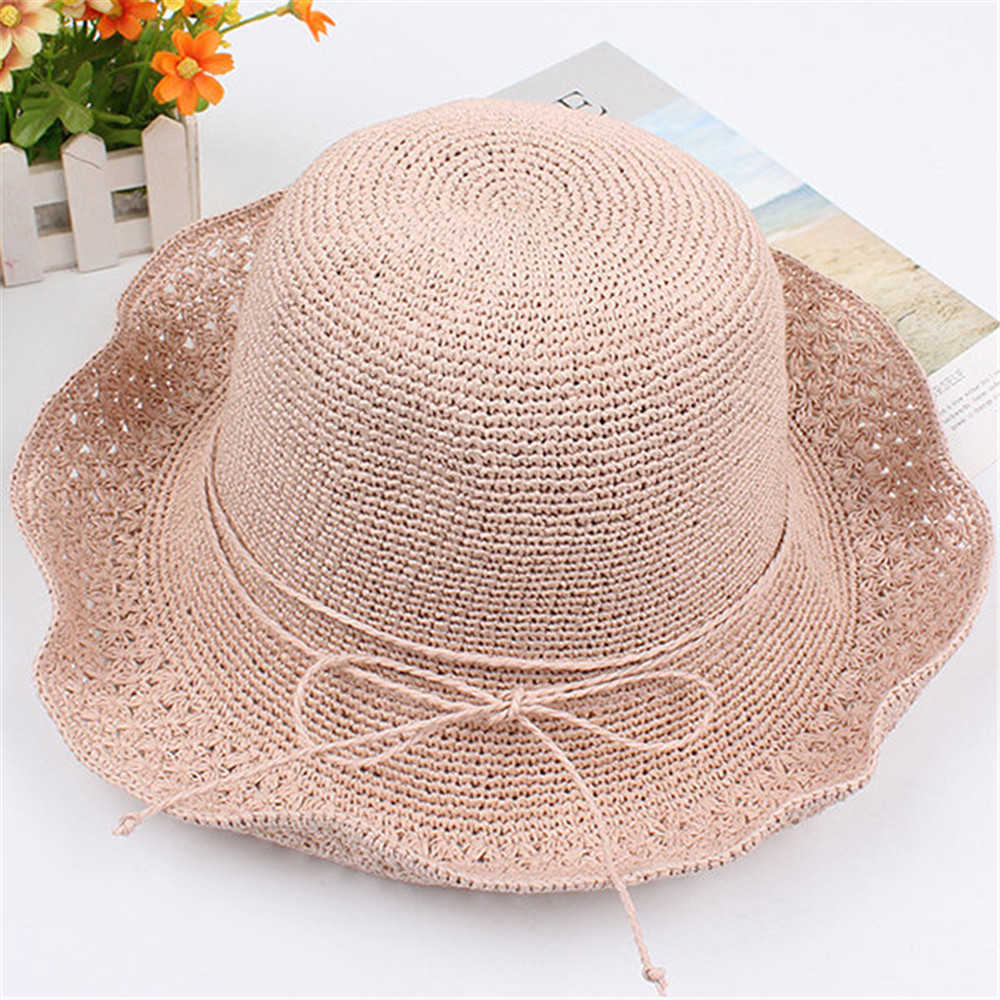 Women-Summer-Foldable-Straw-Beach-Hat-Breathable-Causal-Sunscreen-Bucket-Hat-1285233