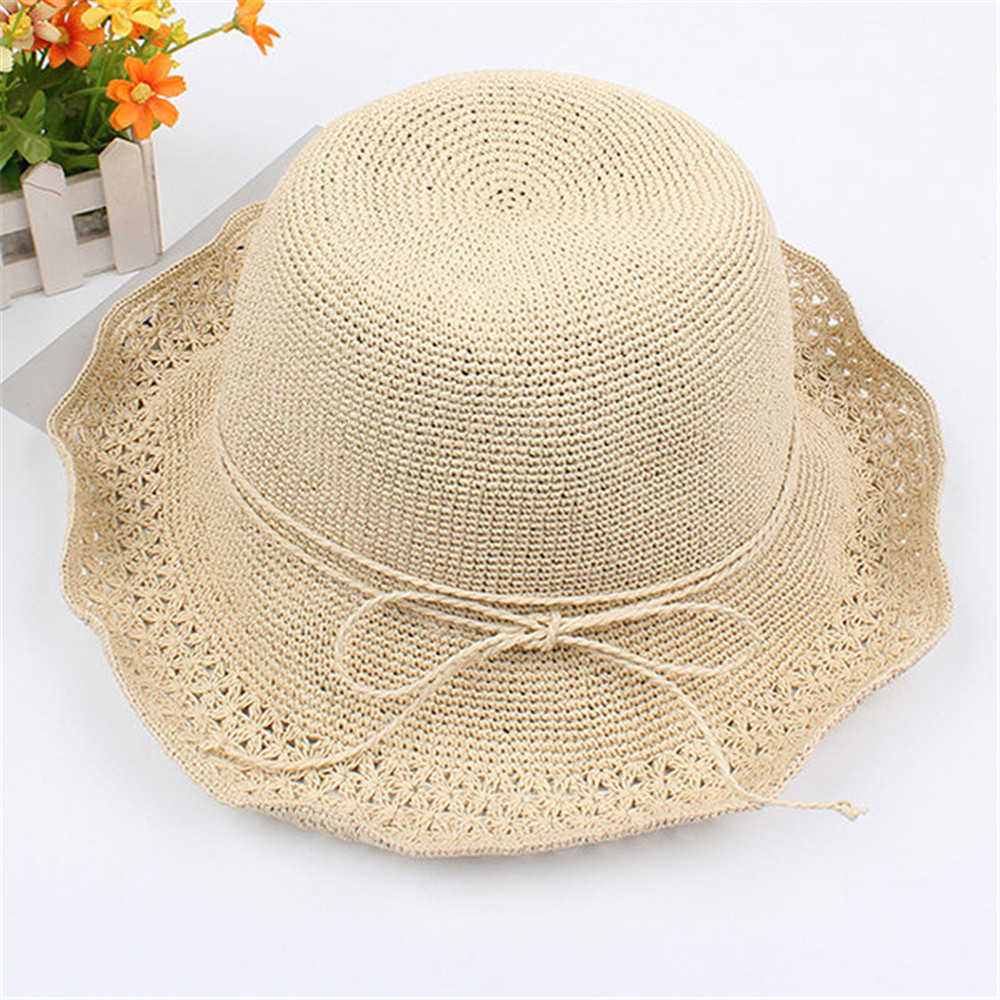 Women-Summer-Foldable-Straw-Beach-Hat-Breathable-Causal-Sunscreen-Bucket-Hat-1285233