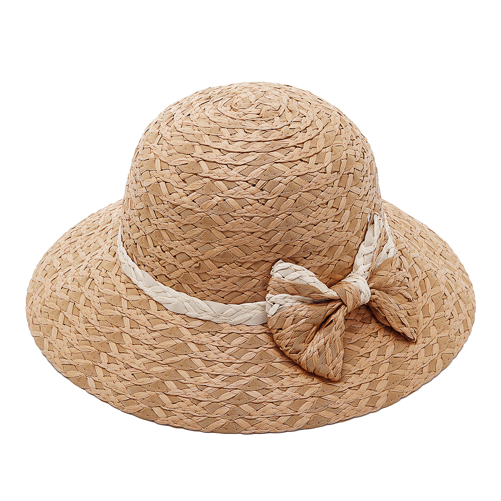 Women-Summer-Outdoor-Bow-Wide-Brim-Straw-Hat-Breathable-Sunshade-Beach-Hat-1309946