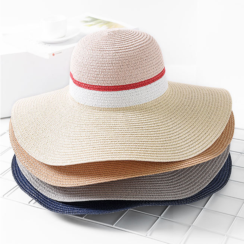 Women-Summer-Outdoor-Multicolor-Wide-Brim-Straw-Hat-Beach-Sunshade-Visor-Hat-1298086