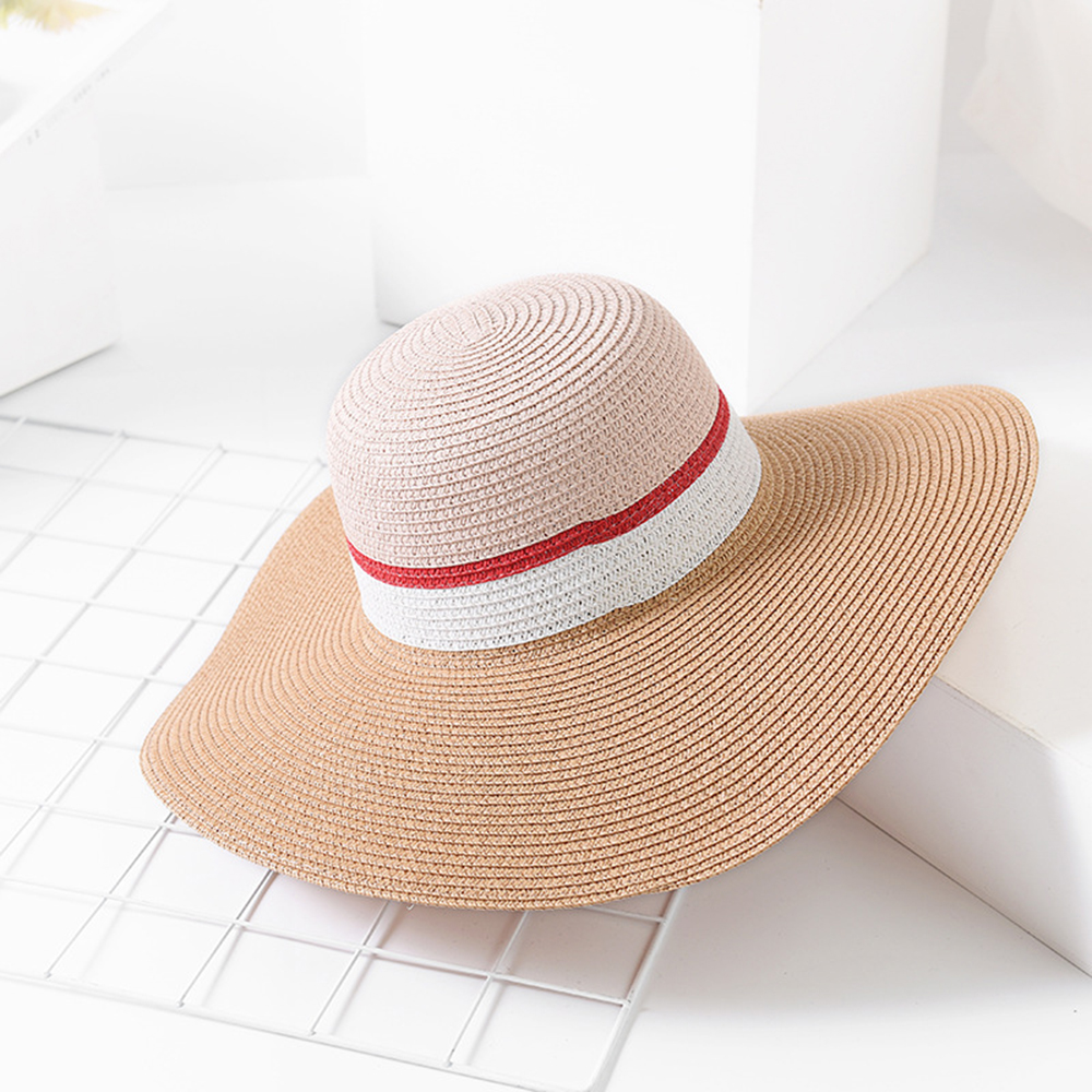 Women-Summer-Outdoor-Multicolor-Wide-Brim-Straw-Hat-Beach-Sunshade-Visor-Hat-1298086