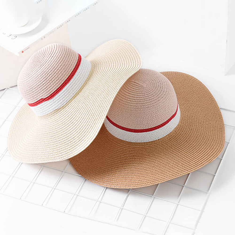 Women-Summer-Outdoor-Multicolor-Wide-Brim-Straw-Hat-Beach-Sunshade-Visor-Hat-1298086