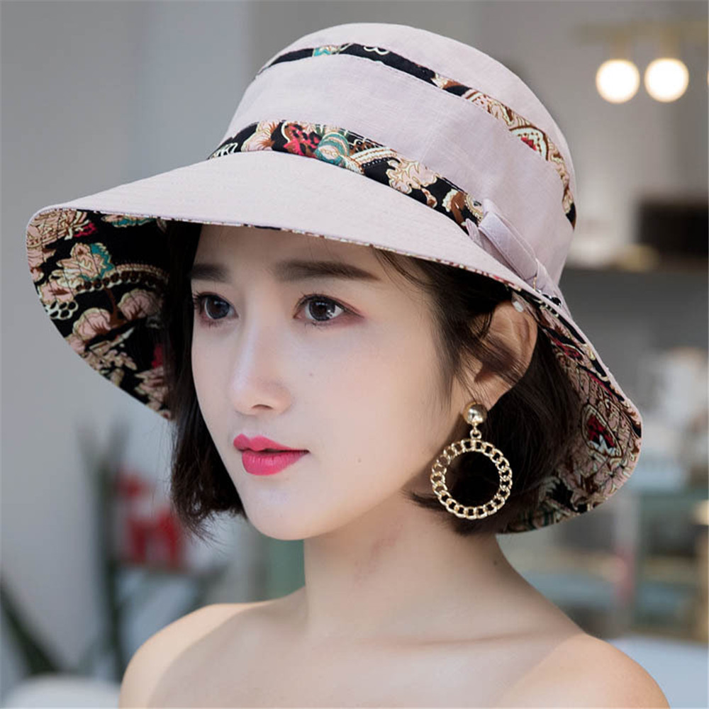 Women-Summer-Printed-Cotton-Fisherman-Hat-Foldable-Sunshade-Wide-Brim-Bucket-Hat-1300599