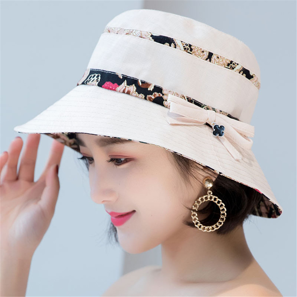 Women-Summer-Printed-Cotton-Fisherman-Hat-Foldable-Sunshade-Wide-Brim-Bucket-Hat-1300599