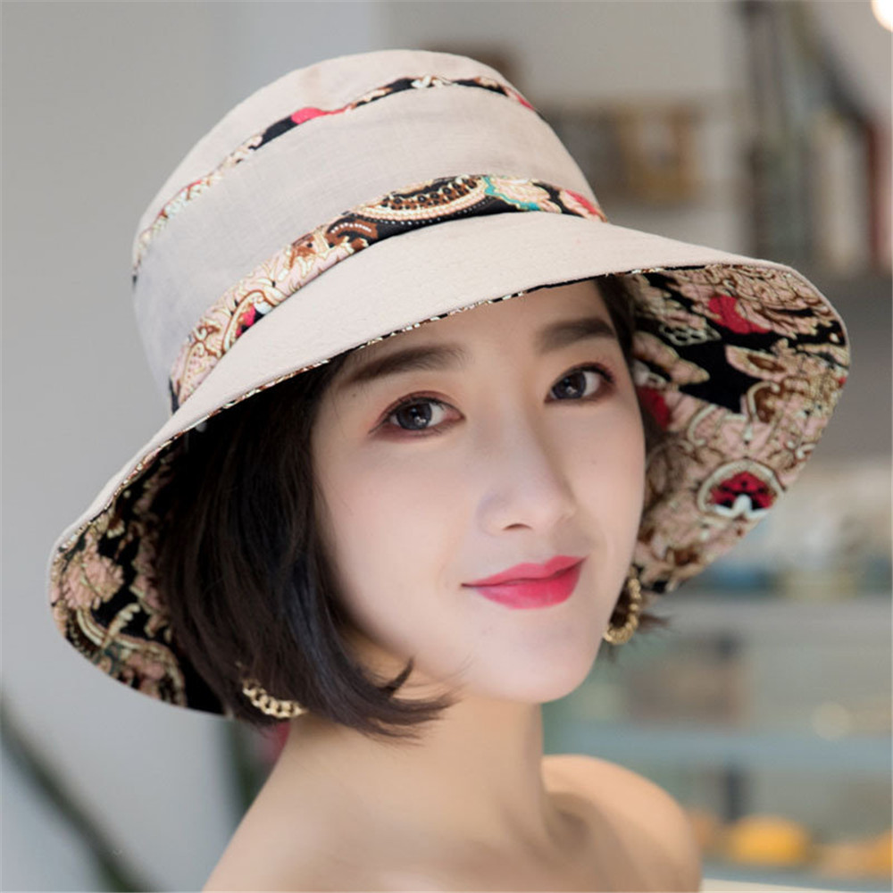 Women-Summer-Printed-Cotton-Fisherman-Hat-Foldable-Sunshade-Wide-Brim-Bucket-Hat-1300599