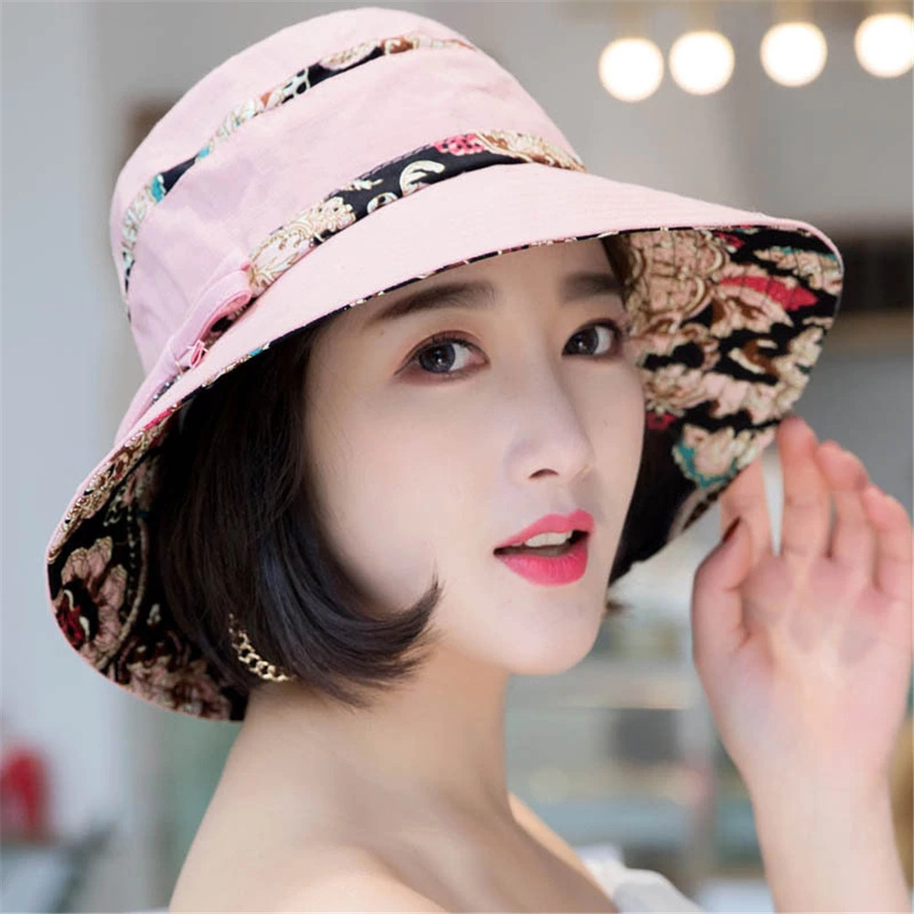 Women-Summer-Printed-Cotton-Fisherman-Hat-Foldable-Sunshade-Wide-Brim-Bucket-Hat-1300599