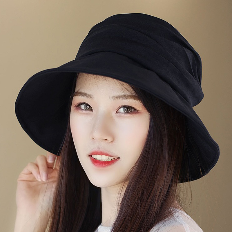 Women-Summer-Vintage-Polyester-UV-Protection-Bucket-Cap-Outdoor-Large-Brim-Sun-Fisherman-Hat-1433772