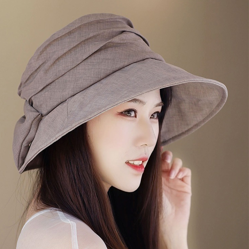 Women-Summer-Vintage-Polyester-UV-Protection-Bucket-Cap-Outdoor-Large-Brim-Sun-Fisherman-Hat-1433772