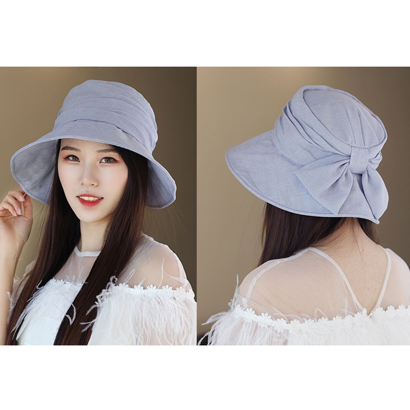 Women-Summer-Vintage-Polyester-UV-Protection-Bucket-Cap-Outdoor-Large-Brim-Sun-Fisherman-Hat-1433772