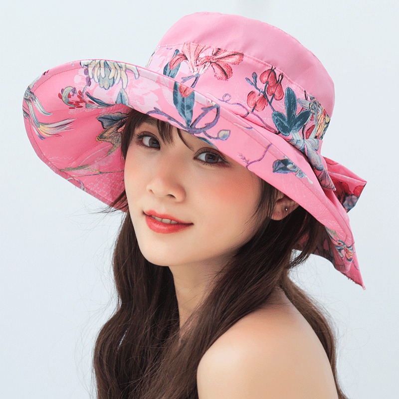 Women-UV-Protection-Floral-Bandaged-Large-Brim-Sun-Hat-Vintage-Lady-Bucket-Cap-1432416