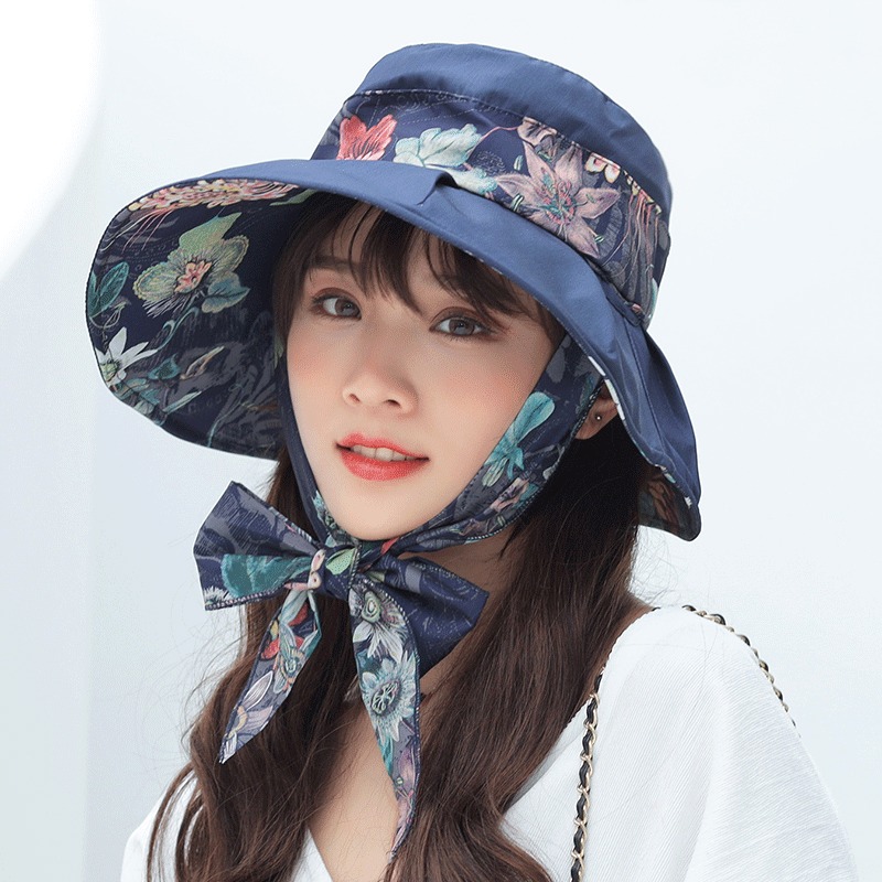 Women-UV-Protection-Floral-Bandaged-Large-Brim-Sun-Hat-Vintage-Lady-Bucket-Cap-1432416