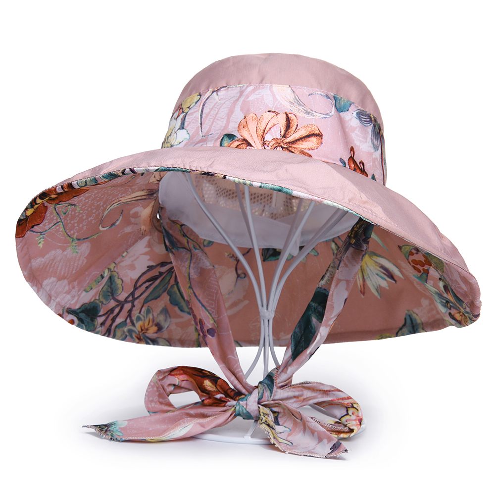 Women-UV-Protection-Floral-Bandaged-Large-Brim-Sun-Hat-Vintage-Lady-Bucket-Cap-1432416