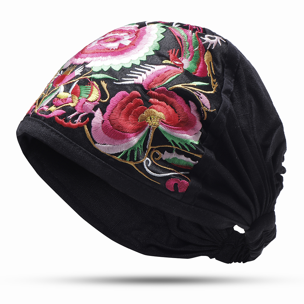 Women-Vintage-Floral-Embroidered-Beanie-Caps-Outdoor-Good-Elastic-Turban-Hat-1341079