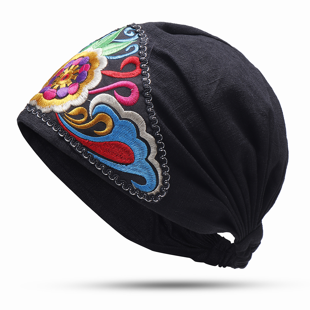 Women-Vintage-Floral-Embroidered-Beanie-Caps-Outdoor-Good-Elastic-Turban-Hat-1341079