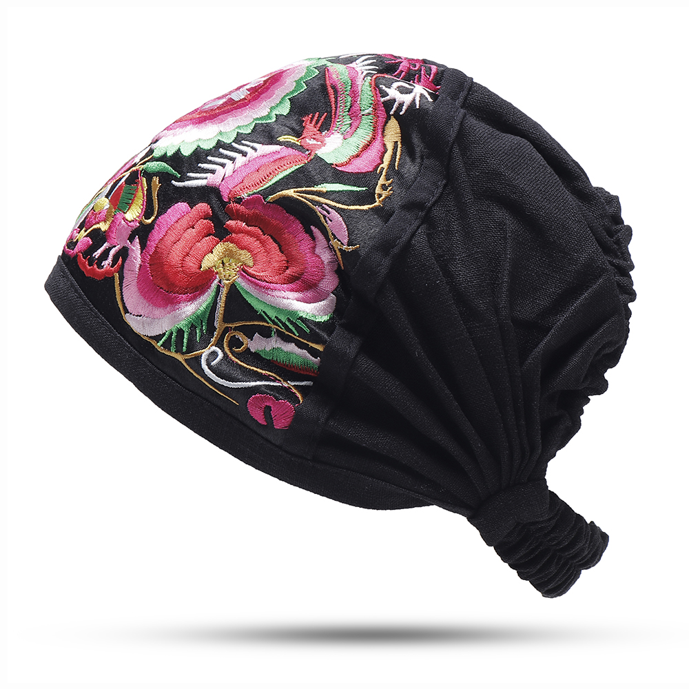 Women-Vintage-Floral-Embroidered-Beanie-Caps-Outdoor-Good-Elastic-Turban-Hat-1341079