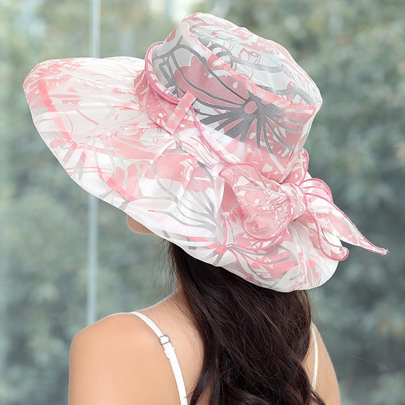 Women-Vintage-Polyester-Floral-Transparent-Wide-Brimmed-Bucket-Hat-Sun-Protection-Fisherman-Cap-1433755