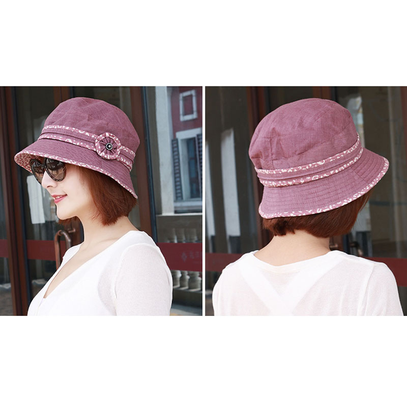 Women-Vintage-Polyester-Sun-Protection-Visor-Fisherman-Hat-Wide-Brimmed-Bucket-Cap-1433749