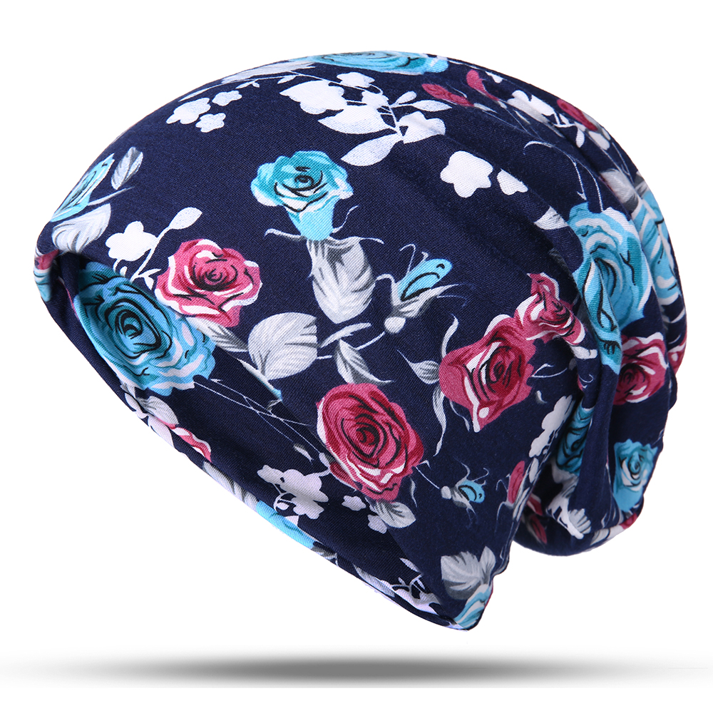 Women-Warm-Flower-Print-Dual-Use-Beanie-Scarf-Ponytail-Cap-1398589