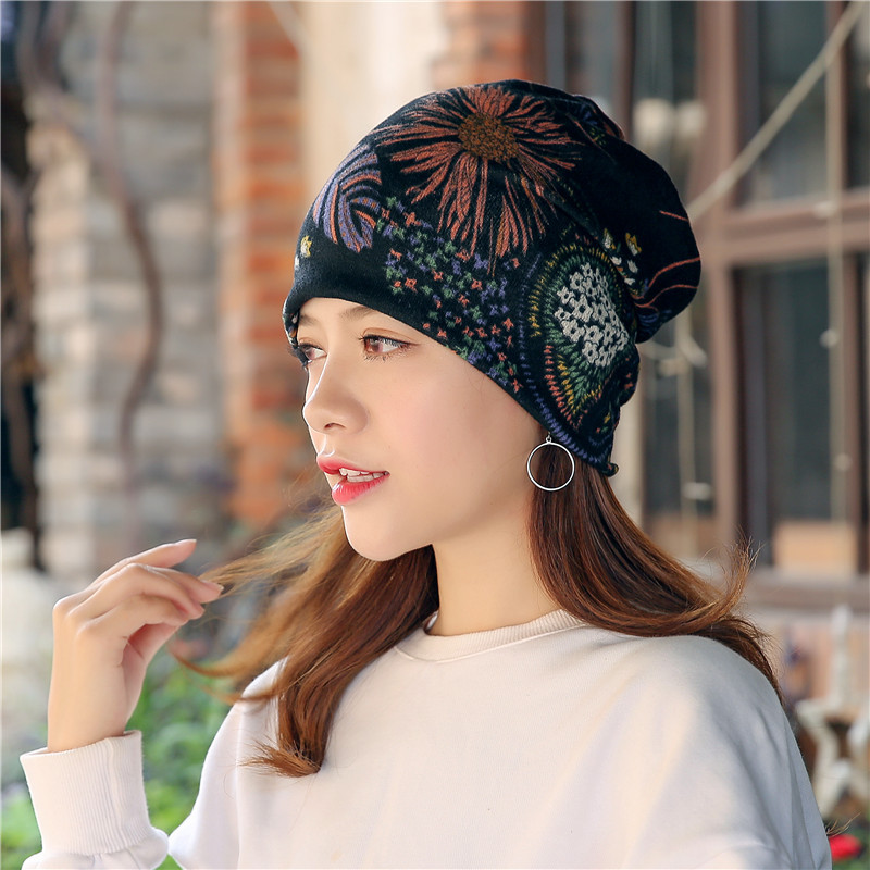 Women-Warm-Plus-Velvet-Thicken-Beanie-Hat-Collar-Cashmere-Fashion-Painting-Hat-1330027