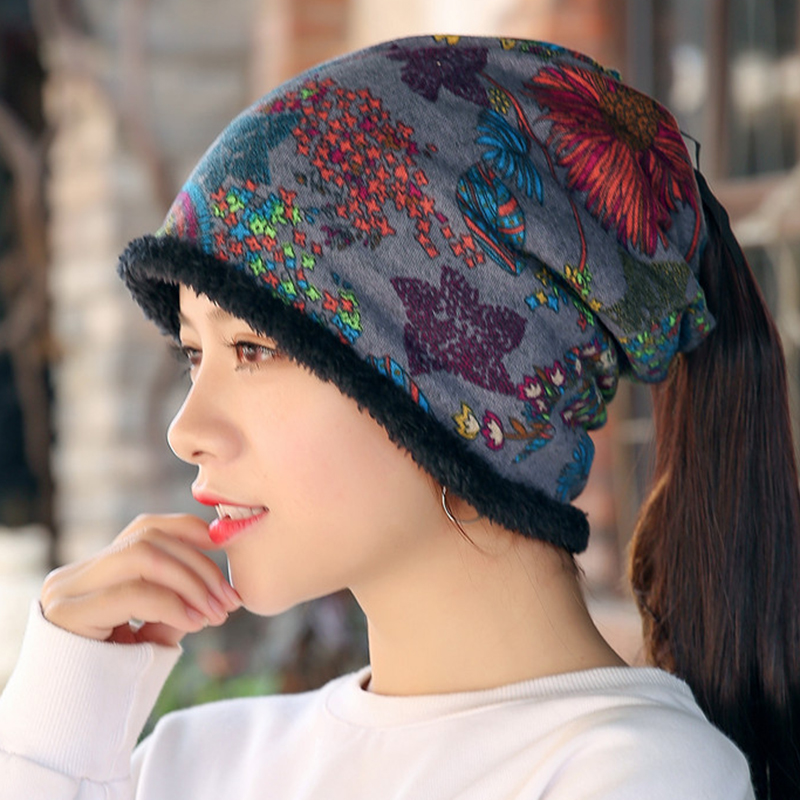 Women-Warm-Plus-Velvet-Thicken-Beanie-Hat-Collar-Cashmere-Fashion-Painting-Hat-1330027