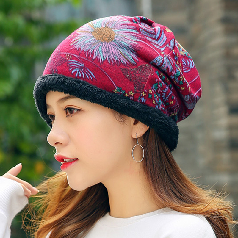 Women-Warm-Plus-Velvet-Thicken-Beanie-Hat-Collar-Cashmere-Fashion-Painting-Hat-1330027