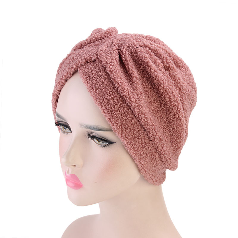 Women-Warm-Teddy-Plush-Hat-Casual-Leisure-Turban-Cap-Nightcap-1367446