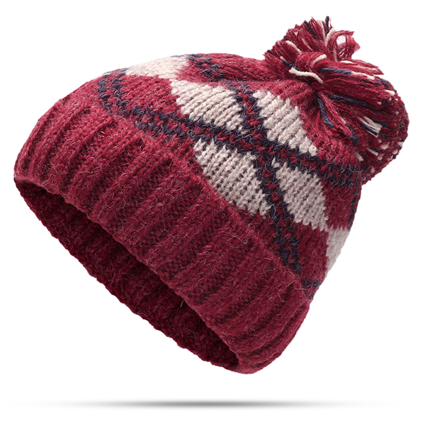 Women-Winter-Plaid-Ski-Knit-Beanie-Hat-Thicken-Windproof-Earmuffs-Skull-Cap-with-Hairball-1238240