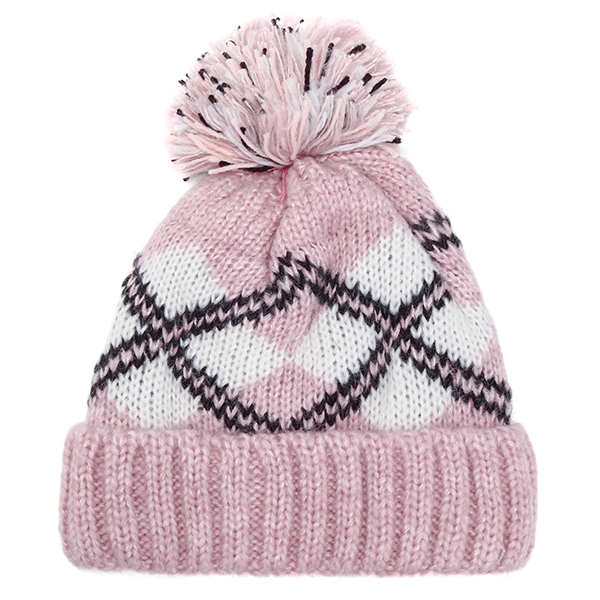 Women-Winter-Plaid-Ski-Knit-Beanie-Hat-Thicken-Windproof-Earmuffs-Skull-Cap-with-Hairball-1238240