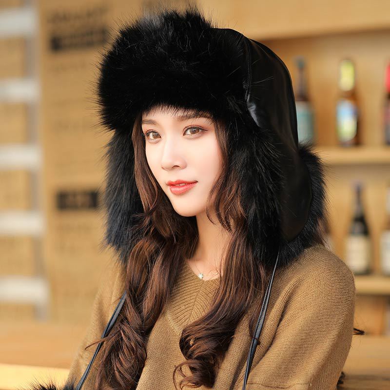 Women-Winter-Plush-Thicken-PU-Leather-Trapper-Hat-Outdoor-Ski-Windproof-Hunting-Hat-1383146