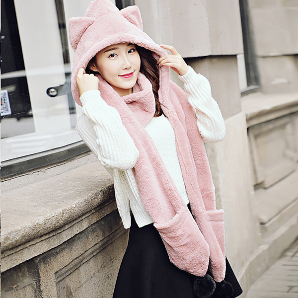 Women-Winter-Thicken-Scarf-Wrap-Hat-Gloves-Set-One-Piece-Woolen-Warm-Ourdoors-Long-Hooded-Scarf-1211210