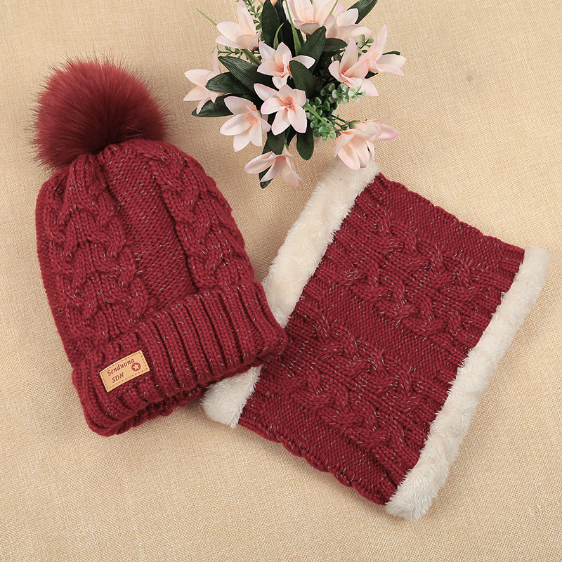 Women-Winter-Thicken-Warm-Knitted-Hat-And-Collar-Scarf-Set-Casual-Windproof-Adjustable-Hat-1211313