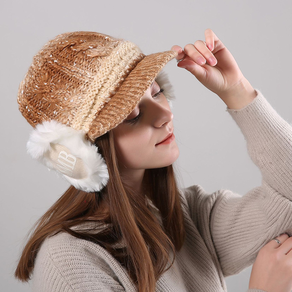 Women-Winter-Thickened-Warm-Gradient-Knitted-Hat-Earmuffs-Knit-Beret-Cap-1365557