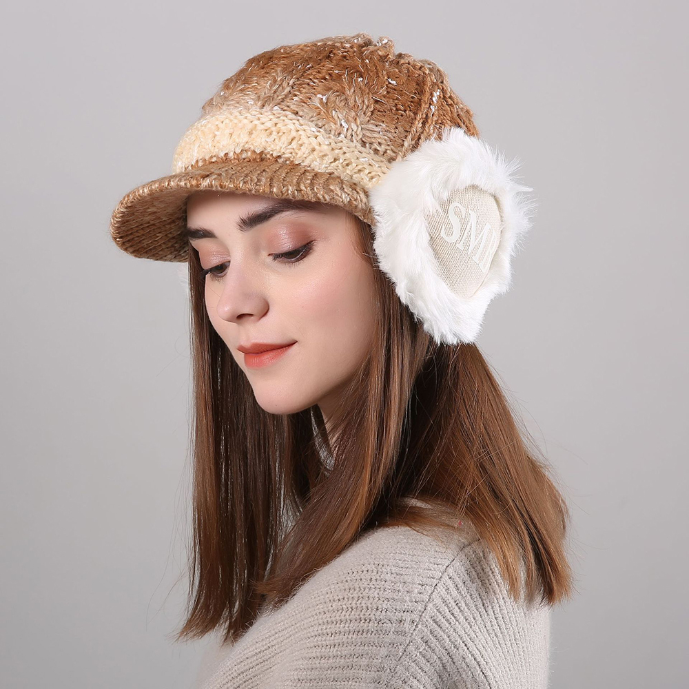 Women-Winter-Thickened-Warm-Gradient-Knitted-Hat-Earmuffs-Knit-Beret-Cap-1365557