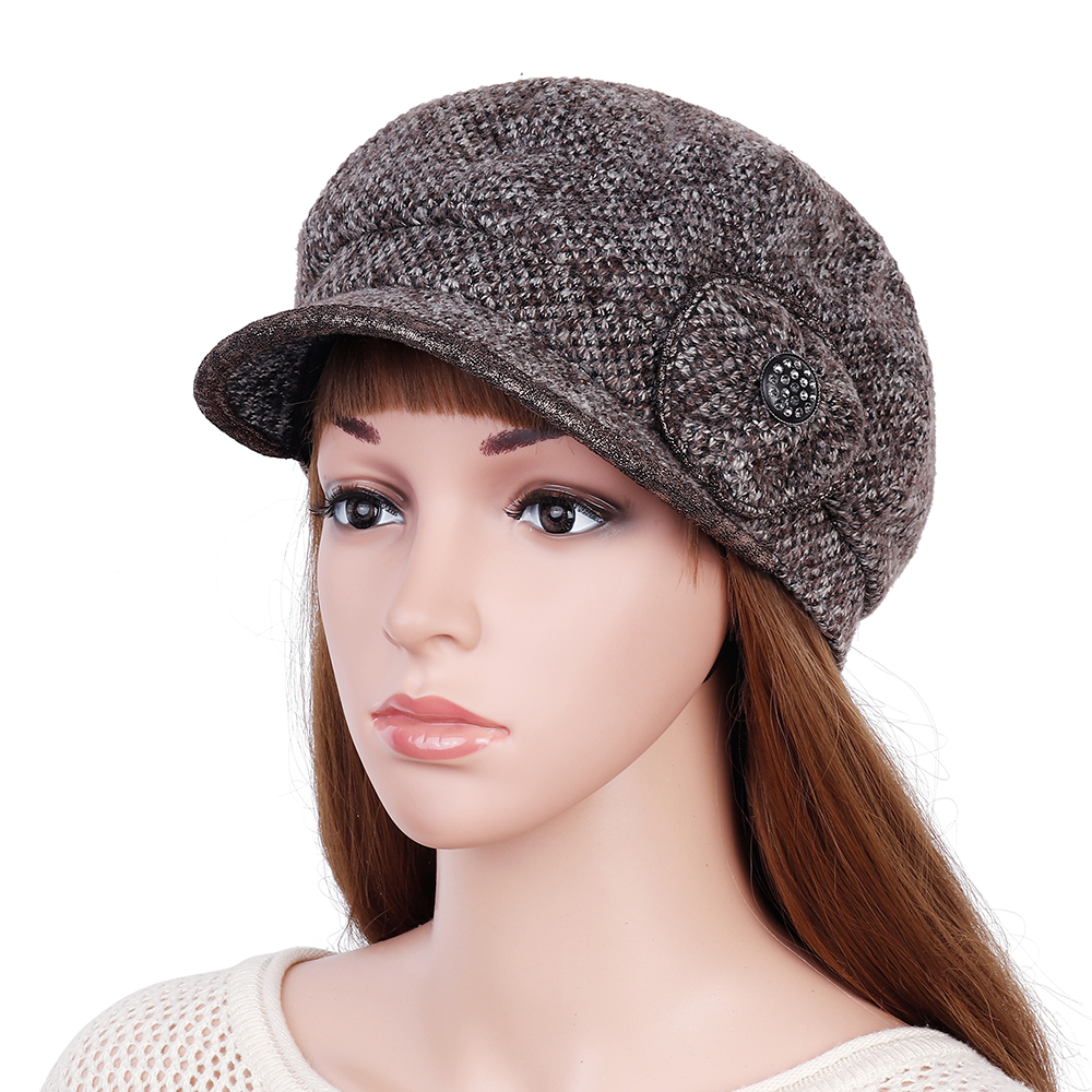 Women-Winter-Thickening-Octagonal-Cap-Gold-Brim-Beaded-Beret-Peaked-Painter-Hat-1339325