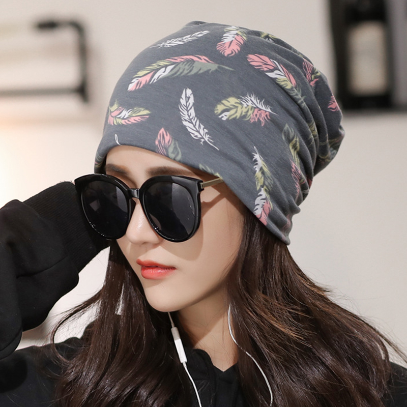 Womens-Double-Layers-Breathable-Multifunctional-Beanie-Caps-Collar-Fashion-Printting-Brimless-Hat-1354355