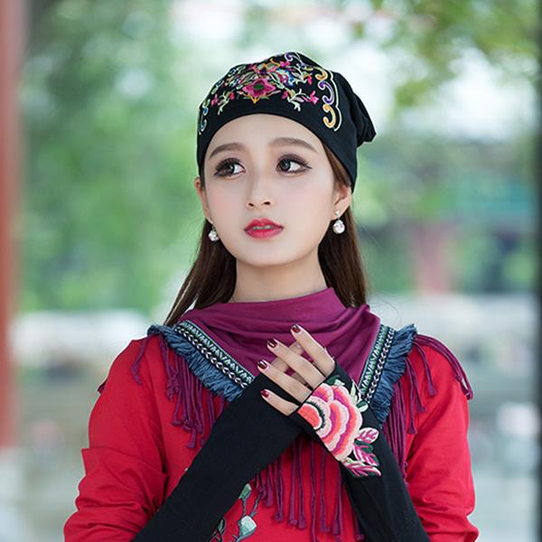 Womens-Ethnic-Embroidery-Slouch-Beanie-Thin-Cotton-National-Hat-Printting-Multi-function-Turban-Cap-1264115