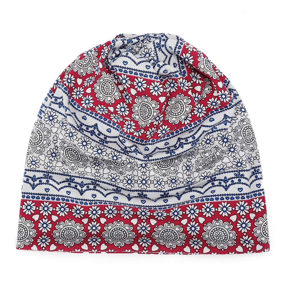 Womens-Ethnic-Slouchy-Beanie-Cap-Scarf-Outdoor-Floral-Double-Layers-Cotton-Turban-1394667
