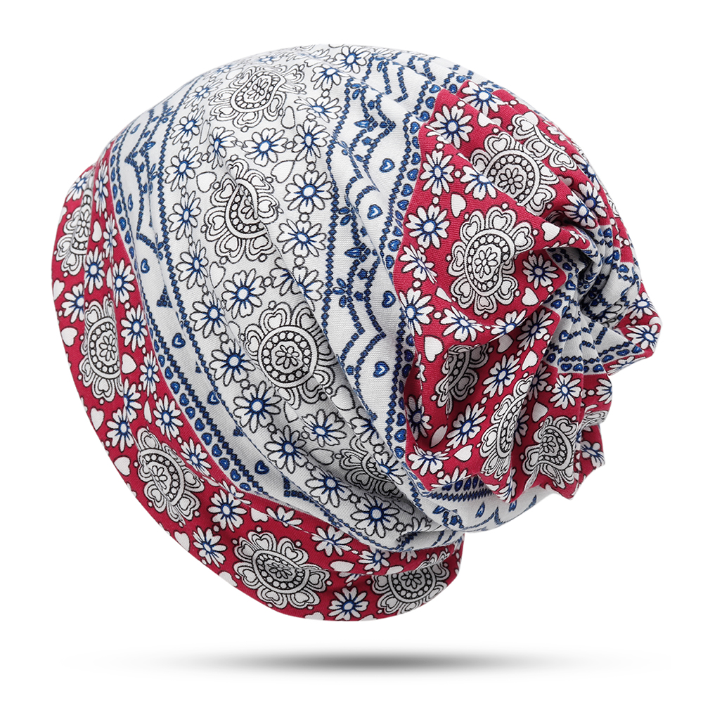 Womens-Ethnic-Slouchy-Beanie-Cap-Scarf-Outdoor-Floral-Double-Layers-Cotton-Turban-1394667