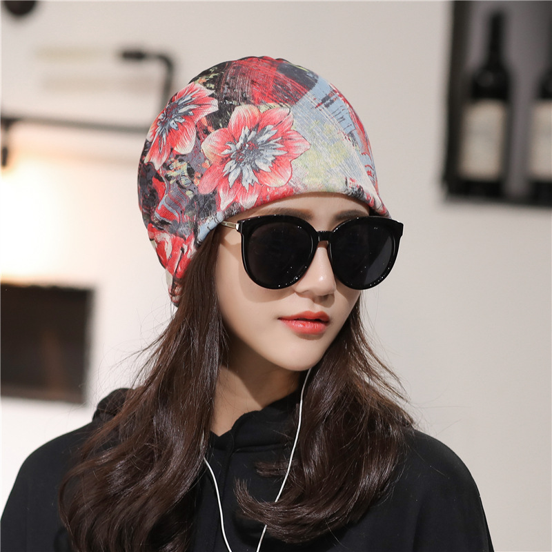Womens-Ethnic-Stripe-Double-Layers-Beanie-Hat-Outdoor-Slouch-Brimless-Cap-1328045