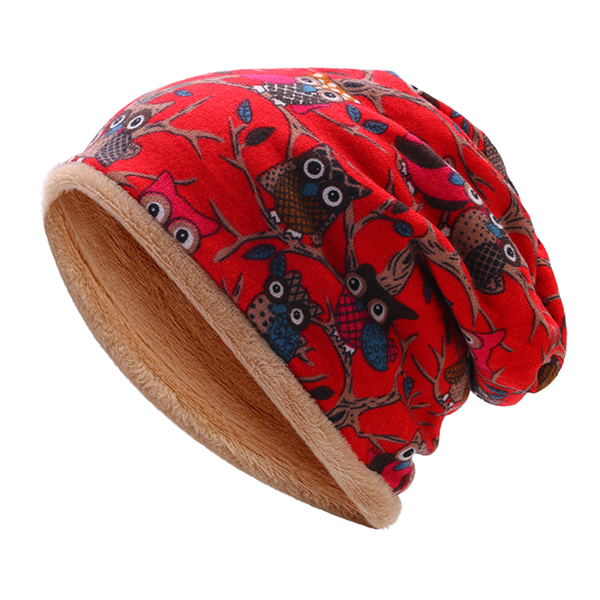 Womens-Owl-Pattern-Slouchy-Baggy-Beanie-Cap-Scarf-Multi-function-Double-Layers-Windproof-Warm-Hat-1196559