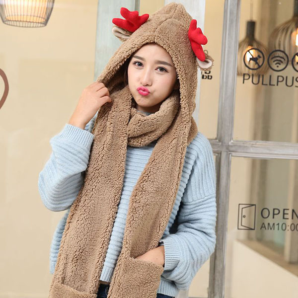 Womens-Vintage-Multi-purpose-Cashmere-Antlers-Hood-Hat-Scarf-Glove-Winter-Christmas-Cartoon-Cap-1228535